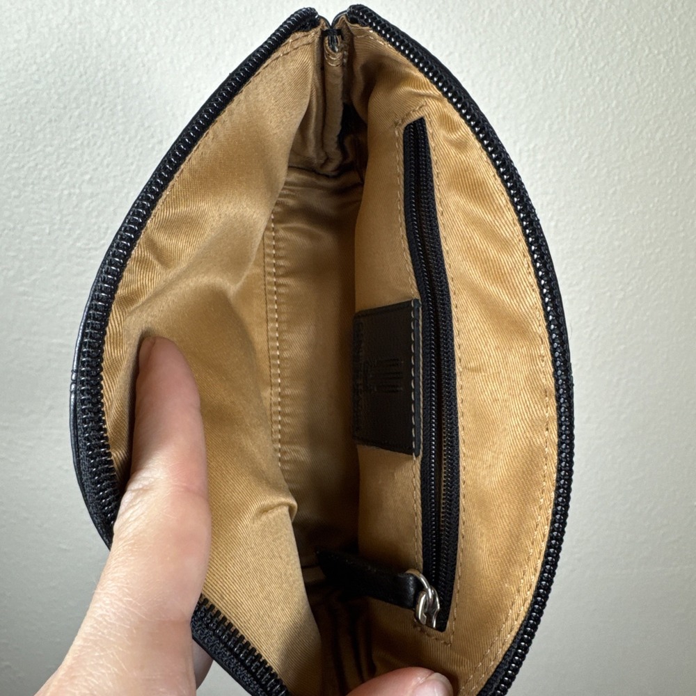 ILI Genuine Leather Makeup Pouch Bag Small Black Lined Toiletry Case Zip Close - Picture 2 of 6